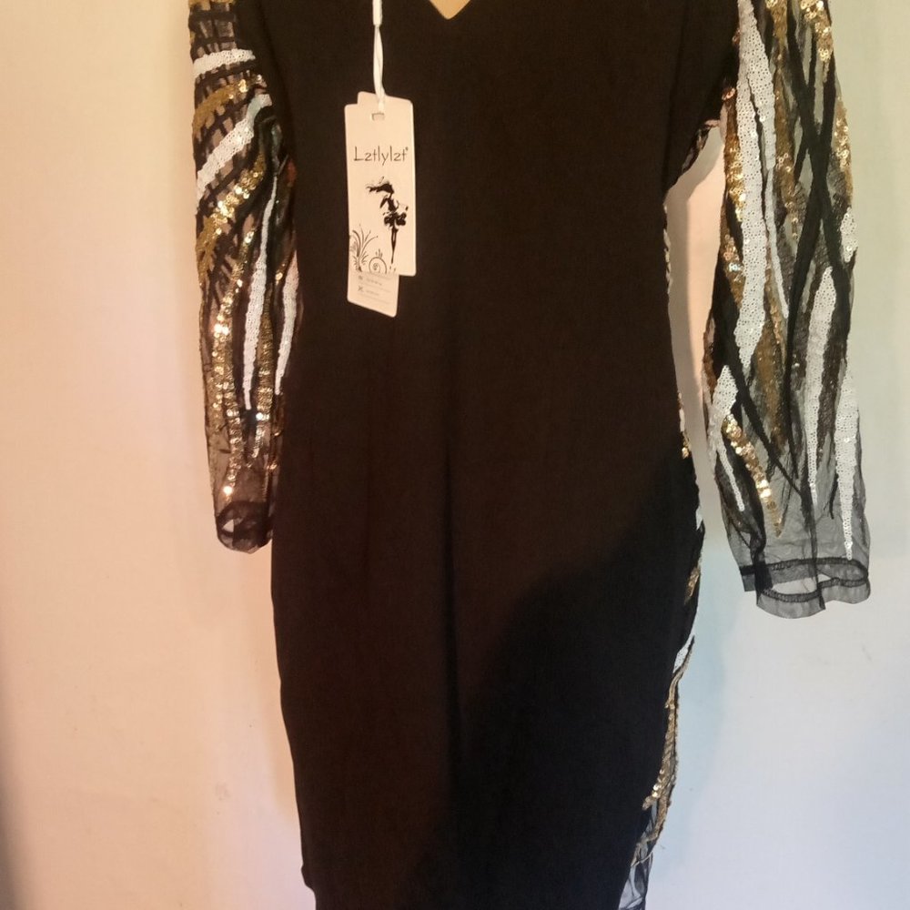 Elegant Sequin Zebra Pattern Midi Dress - image 7